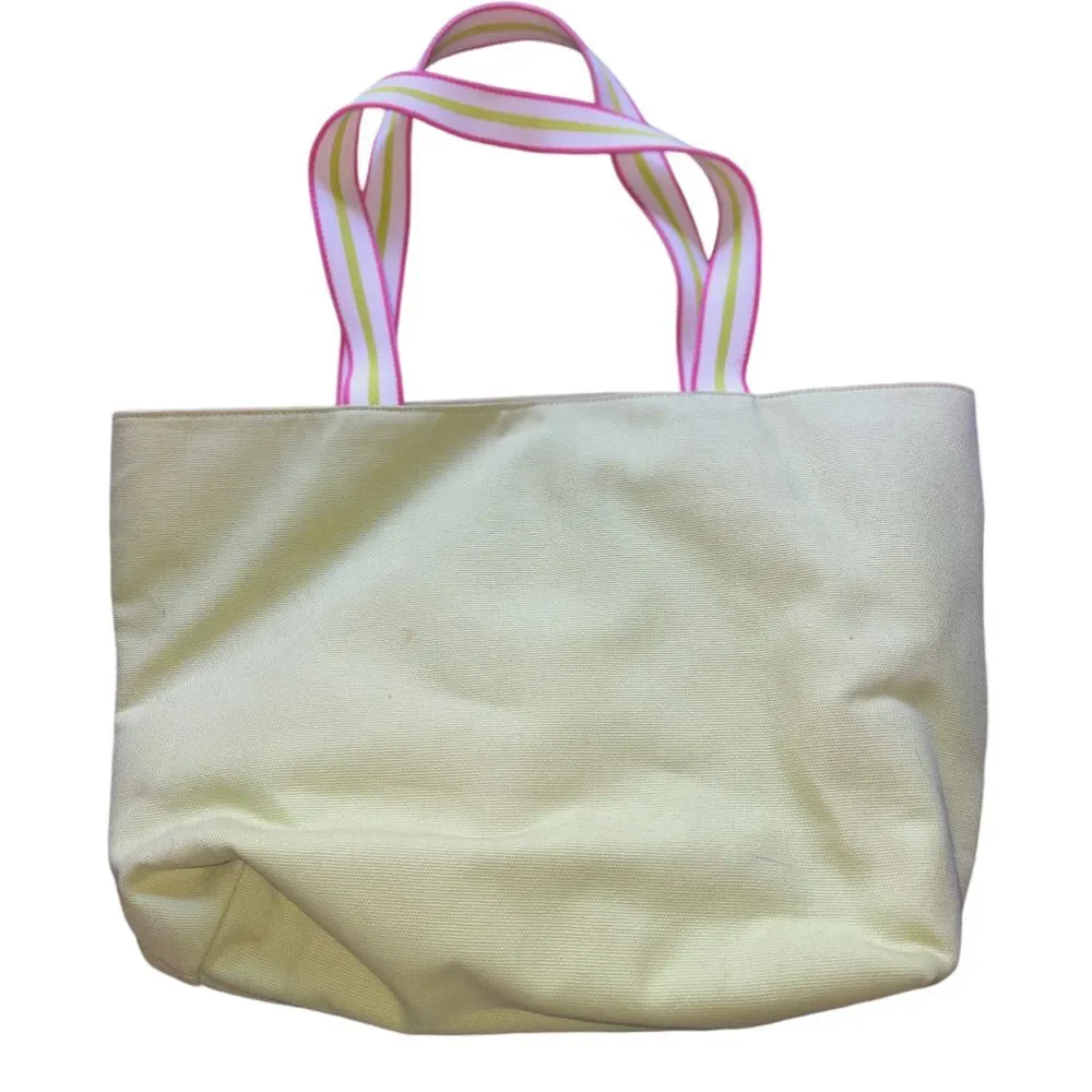 Lilly Pulitzer Green Pink Canvas‎ Tote Bag with Embroidered Palm Tree